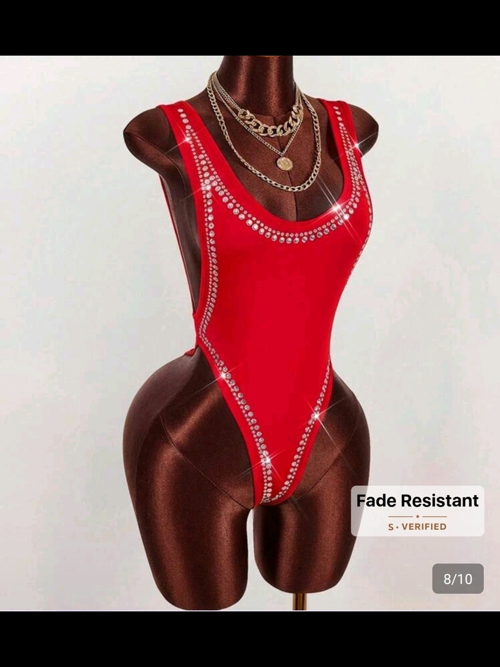 Red Rhinestone One-Piece Bodysuit